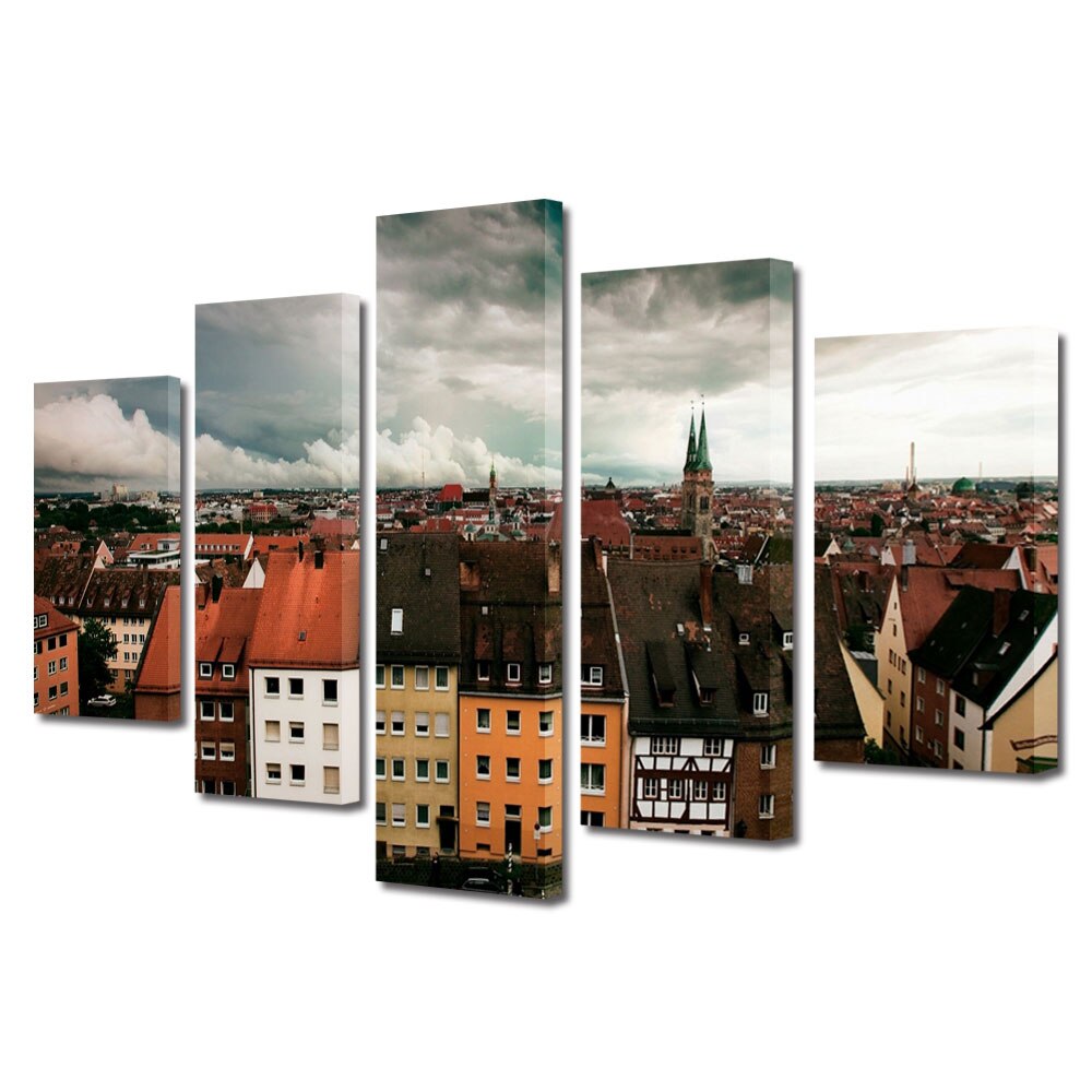 Set Tablouri Multicanvas BTex 5 Piese ArtDecoMag Modern Urban Orase Nuremberg Germania, 80 x 150 cm