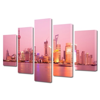 Set Tablouri Multicanvas BTex 5 Piese ArtDecoMag Modern Urban Orase Shanghai in zare, 110 x 200 cm Set Tablouri Multicanvas BTex 5 Piese ArtDecoMag Modern Urban Orase Shanghai in zare, 110 x 200 cm