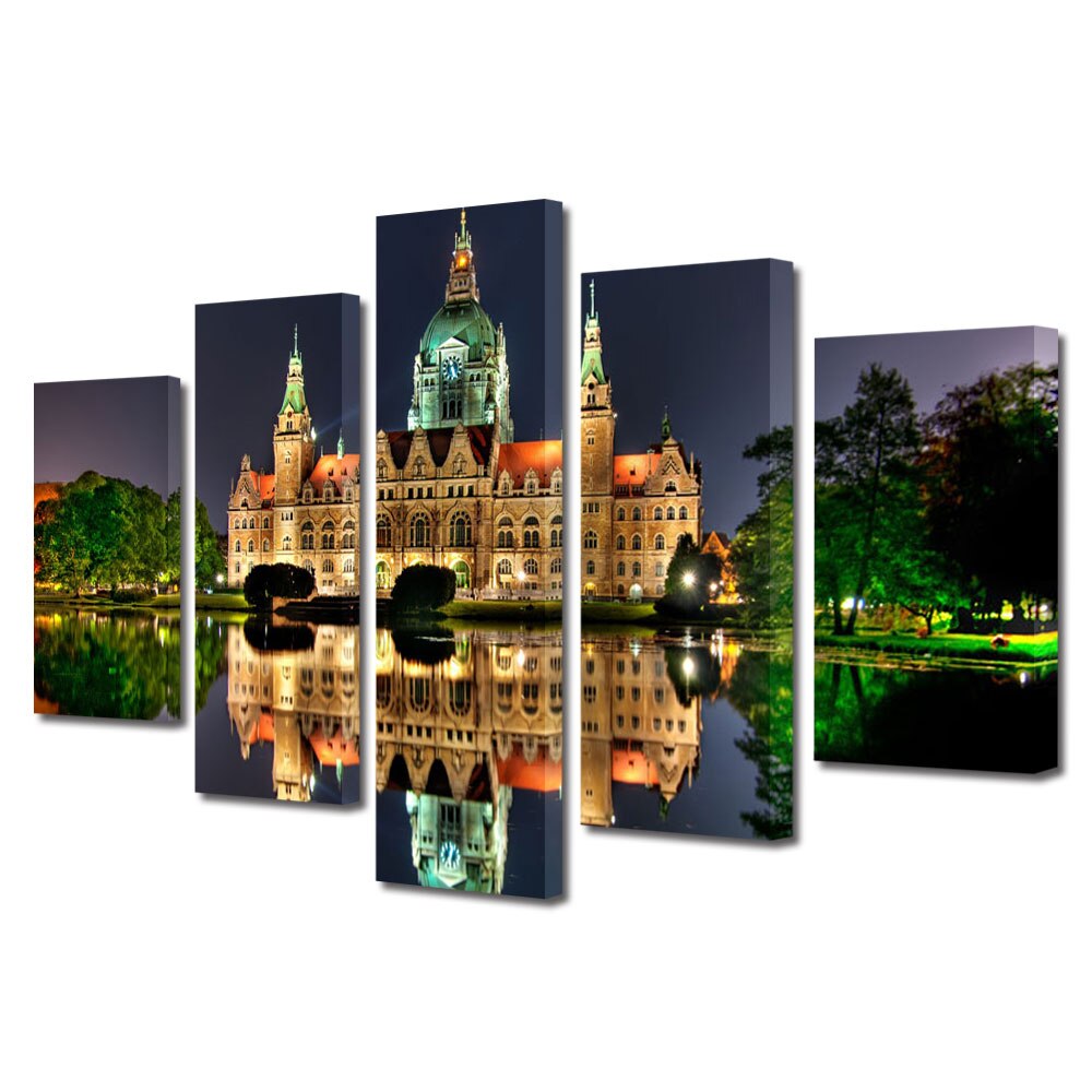 Tablou Multicanvas BTex 5 Piese ArtDecoMag Modern Urban Orase Hanovra Germania, 120 x 225 cm