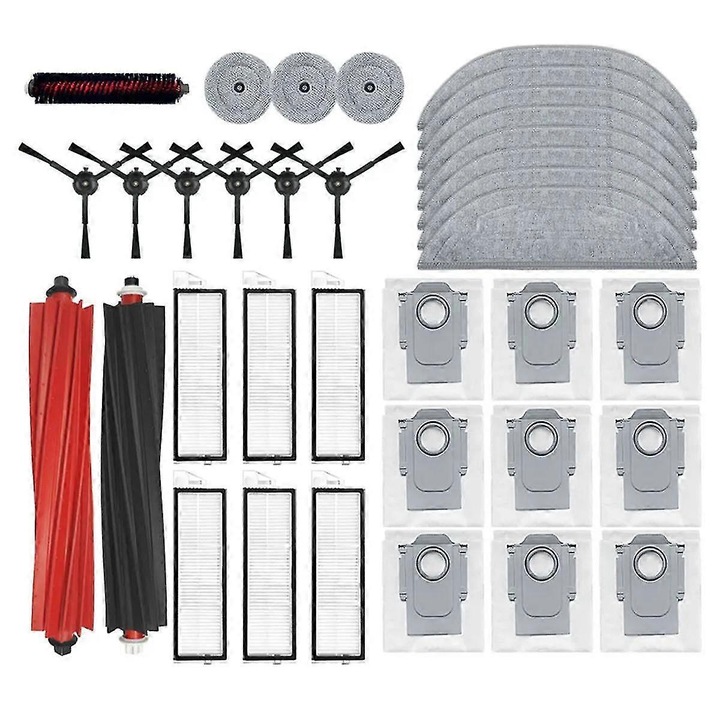Set accesorii piese de schimb pentru aspirator robot S8 Maxv Ultra, role principale 1 pereche, perii laterale 6, filtre HEPA 6, lavete mop mari 8, lavete mici 3, saci de praf 9, perie auto-curatare 1, Multicolor