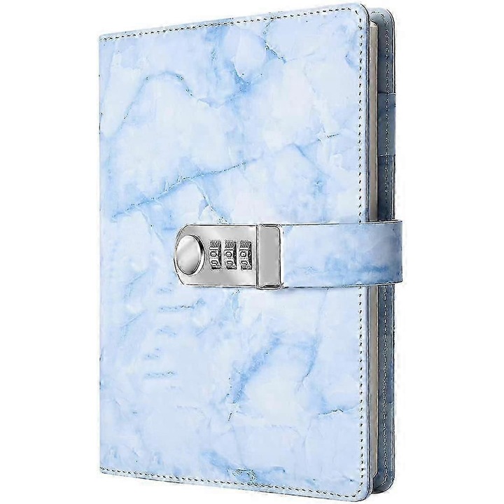 Jurnal A5 cu inchidere cu cifru CJ-F-K0204-20260905-6632, coperta din PU imitatie piele, pagini 80 gsm, albastru marmorat, 22 x 15 cm