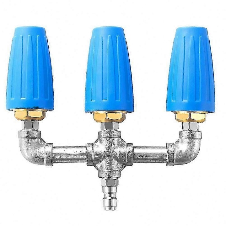 Duza turbo tripla CJ-F-K0204-20260905-6122, orificiu 2.5, conector rapid 1/4", presiune maxima 4000 PSI, plastic/inox/cupru, albastru, 1 buc