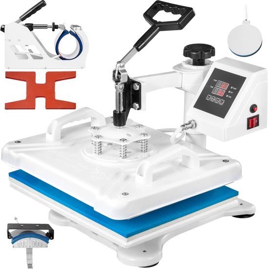 Presa termica 5-in-1 Corenia QRE-4503376, platou 30 x 38 cm, dubla incalzire tubulara, brat rotativ 360°, afisaj LCD digital, alb, 1250W