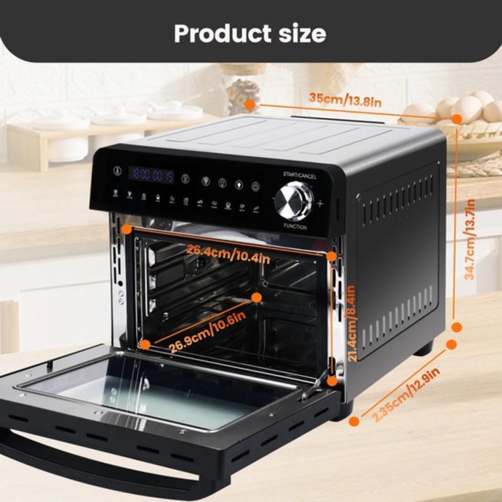 Friteuza cu aer cald Corenia AFTO-1505D, 14 L, 1800 W, 11 programe, touchscreen LED cu buton, rotisor inclus, inox/negru