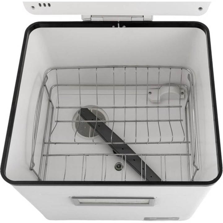 Mini masina de spalat vase Corenia QRE-1016936, compacta pentru blat, 6 seturi, 1500 W, curatare la 70°C, fereastra transparenta, interior inox, alb, 42 x 38,5 x 46,5 cm