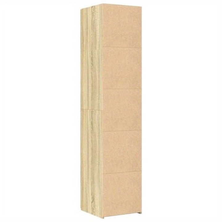 Dulap inalt Corenia QRE-1017352, din lemn masiv si pluta, 2 sertare si 2 compartimente deschise, nuante lemn naturale, 40 x 42,5 x 185 cm