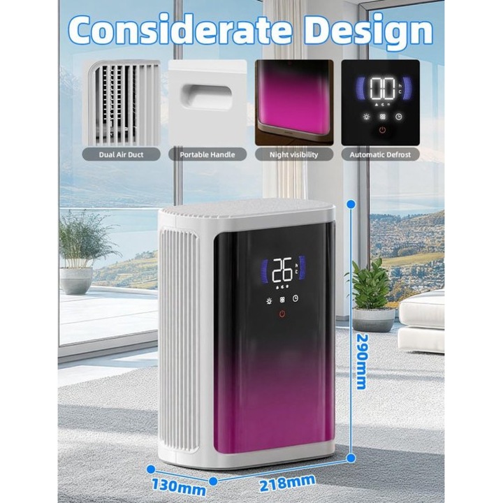 Dezumidificator de aer Corenia QRE-1018760, 900 ml/zi, rezervor 2,8 L, silentios