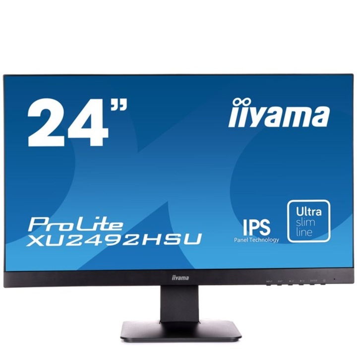 Монитор Iiyama ProLite XU2492HSU-B1, 23.8" (60.45 cm) IPS панел, Full HD, 5ms, 5 000 000:1, 250 cd/m2, DisplayPort, HDMI, VGA, USB
