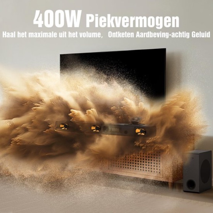 Soundbar Corenia QRE-1023961, 3.1.2 Dolby Atmos, 400W peak, subwoofer 5,25 inch, Bluetooth, eARC/ARC, intrare optica, negru