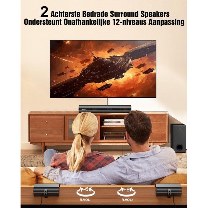 Soundbar 5.1 Corenia QRE-1023691, Dolby Atmos, 380W putere maxima, subwoofer 5,25 inch, difuzoare surround cablate, negru