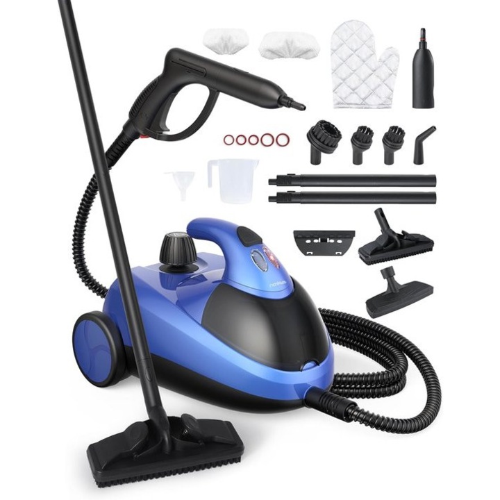 Aparat de curatat cu abur Corenia QRE-1025351, 145 °C, 4 bar, rezervor 1,5 L, 18 accesorii, albastru
