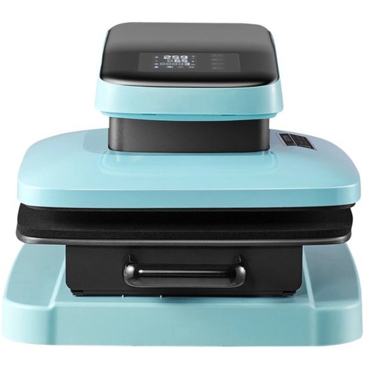 Presa termica automata Corenia QRE-1025998, pentru sublimare, 38 x 38 cm (15x15 inch), deschidere 28 mm, pana la 250°C, preseturi si operare handsfree, turcoaz