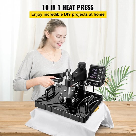 Presa termica multifunctionala Corenia QRE-1026002, 10-in-1 cu placa incalzitoare 30x38 cm, incalzire cu doua tuburi, 360° rotativa, afisaj LCD, negru