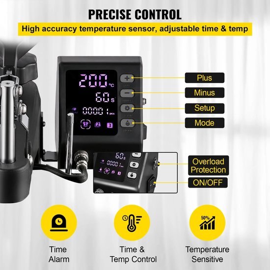 Presa termica multifunctionala Corenia QRE-1026002, 10-in-1 cu placa incalzitoare 30x38 cm, incalzire cu doua tuburi, 360° rotativa, afisaj LCD, negru