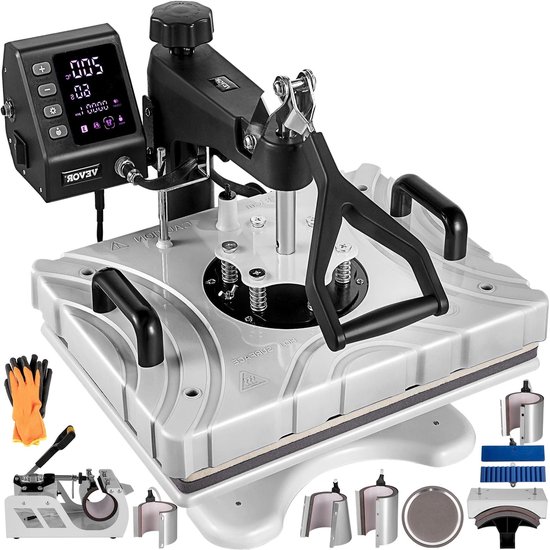 Presa termica multifunctionala Corenia QRE-1026002, 10-in-1 cu placa incalzitoare 30x38 cm, incalzire cu doua tuburi, 360° rotativa, afisaj LCD, negru
