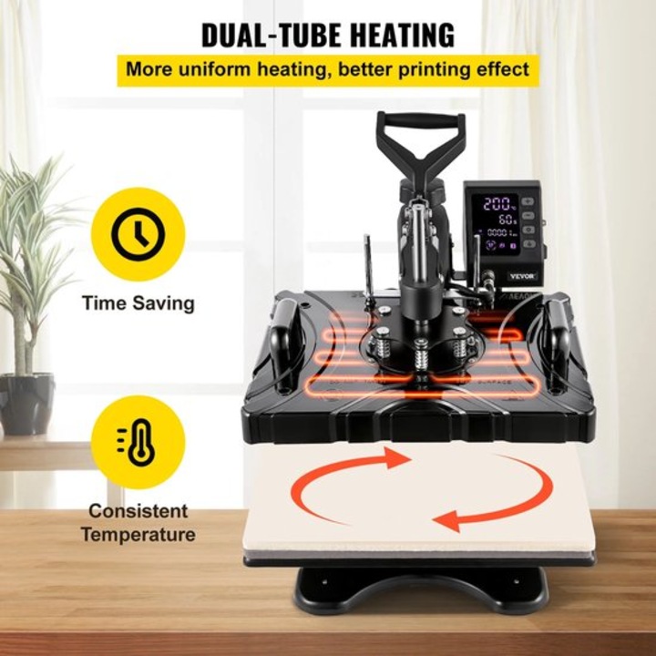 Presa termica multifunctionala Corenia QRE-1026002, 10-in-1 cu placa incalzitoare 30x38 cm, incalzire cu doua tuburi, 360° rotativa, afisaj LCD, negru