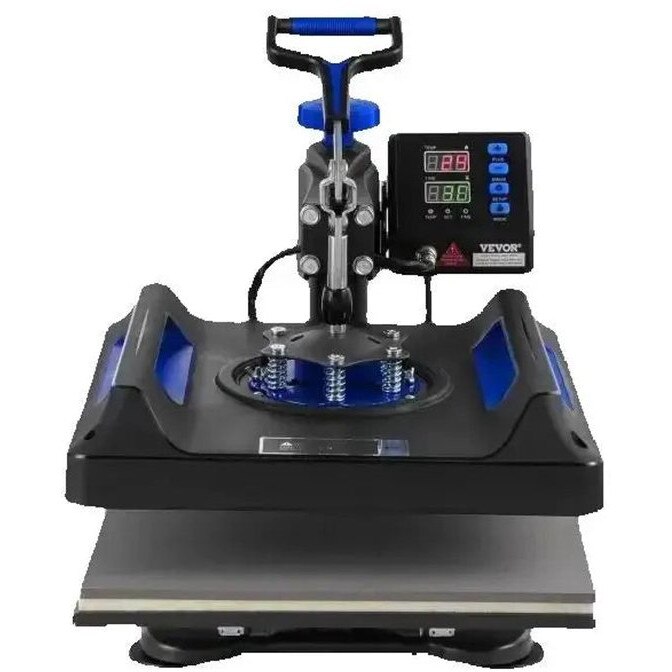 Presa termica Corenia 8-in-1 QRE-1025975, placa 12 x 15 inch, brat rotativ 360°, sertar glisant, display digital 0-250°C, suporturi cani 6/12/17/30oz, roz/albastru