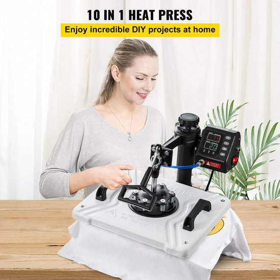 Presa termica Corenia QRE-1025989, 10-in-1 pentru tricouri, cani, sepci si pixuri, placa 30x38 cm, 1000W, 220V, swing-away, negru/albastru