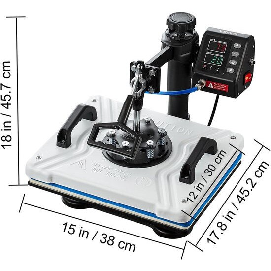Presa termica Corenia QRE-1025989, 10-in-1 pentru tricouri, cani, sepci si pixuri, placa 30x38 cm, 1000W, 220V, swing-away, negru/albastru
