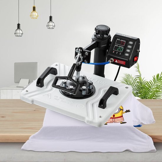 Presa termica Corenia QRE-1025989, 10-in-1 pentru tricouri, cani, sepci si pixuri, placa 30x38 cm, 1000W, 220V, swing-away, negru/albastru