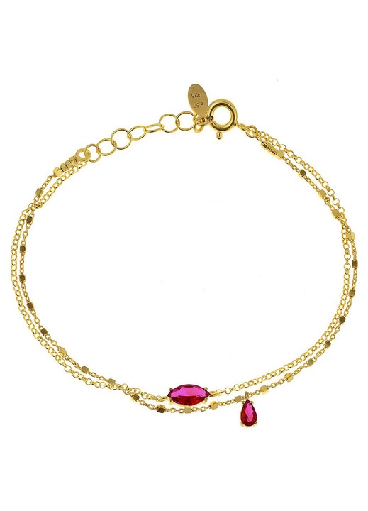 Gregio, bratara din argint 925 placat cu aur, dubla lant cu doua pietre roz GO74753, auriu/roz