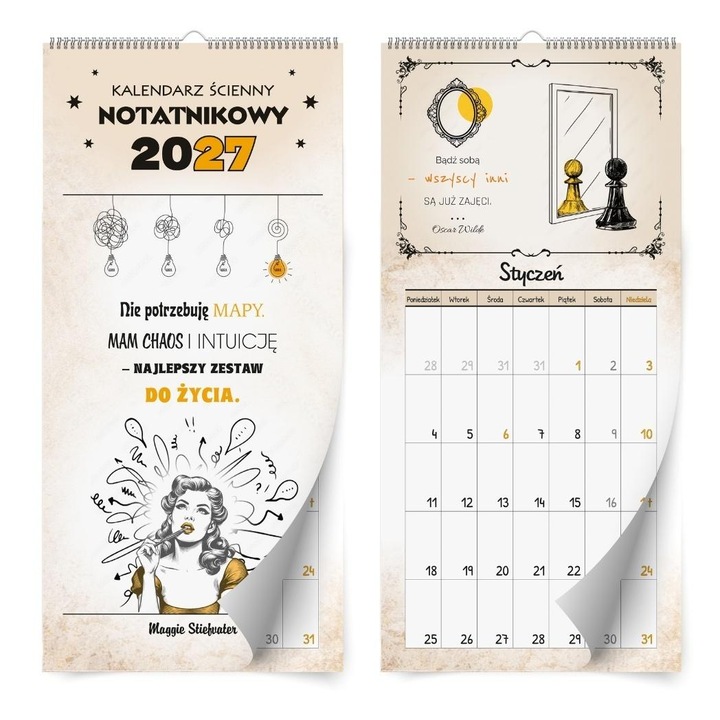 Calendar de perete notitionar Kalpol 2027, spiralat, multicolor, 220 x 460 mm