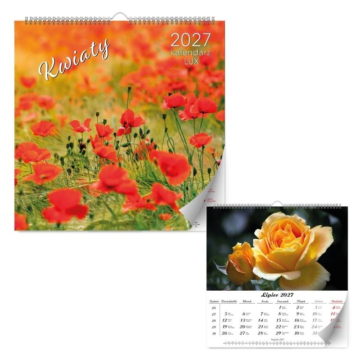 Calendar de perete Kalpol Kwiaty Lux 2027 model 807371, spirala, multicolor, 330 x 330 mm