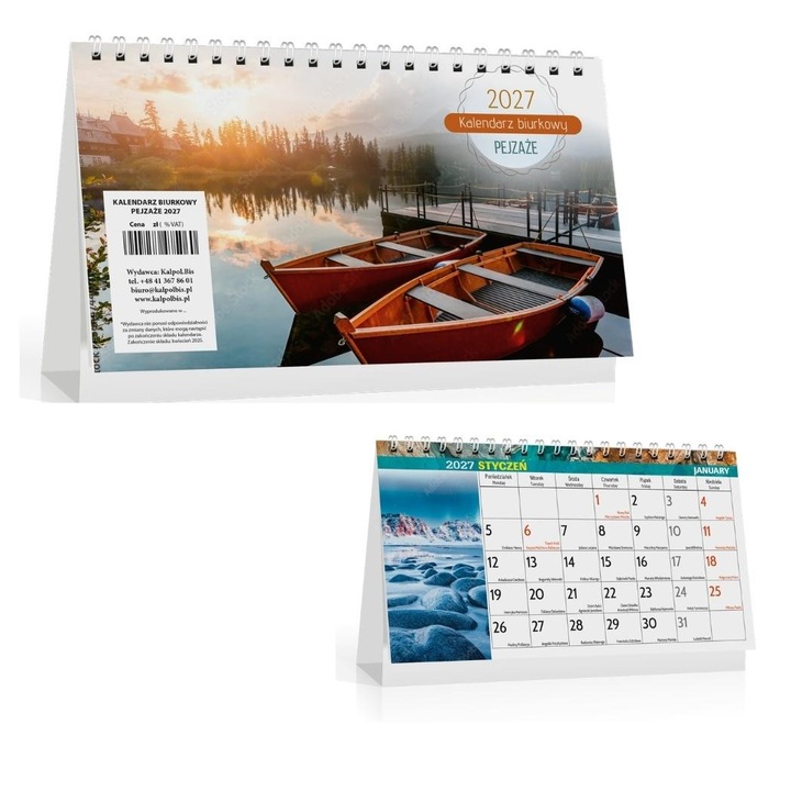 Calendar de birou Kalpol Pejzaze 2027, spiralat, multicolor