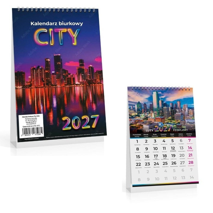 Calendar de birou Kalpol City 2027, tip cort cu spirala, Multicolor, cod 807409
