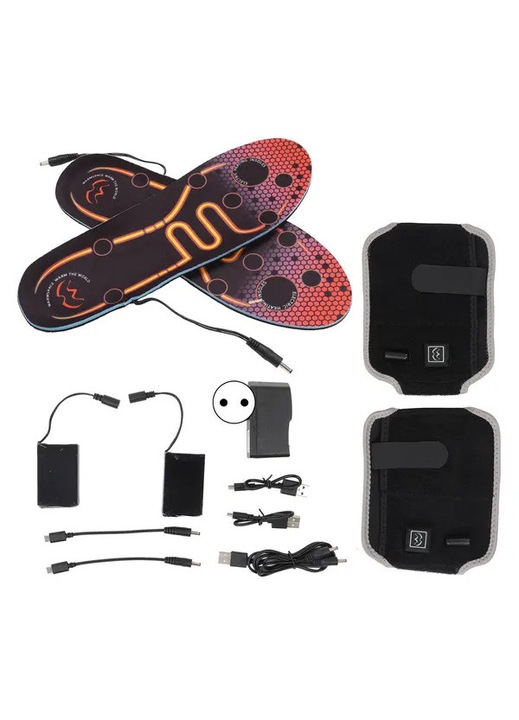 Talpi incalzite USB reincarcabile 31CJ-K0274-260906-340, set cu 2 baterii 3600mAh, reglaj temperatura, lavabile manual, antishock, negru/oranj