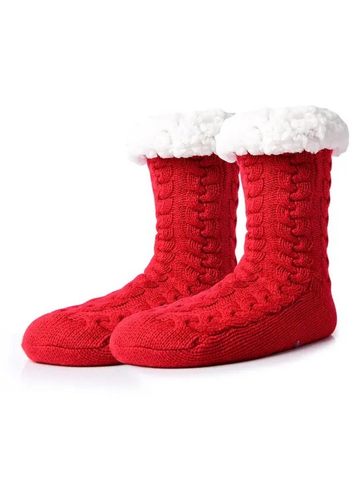 Дамски зимни чорапи Червени чорапи с подметкаfwqfq, Червен, One Size