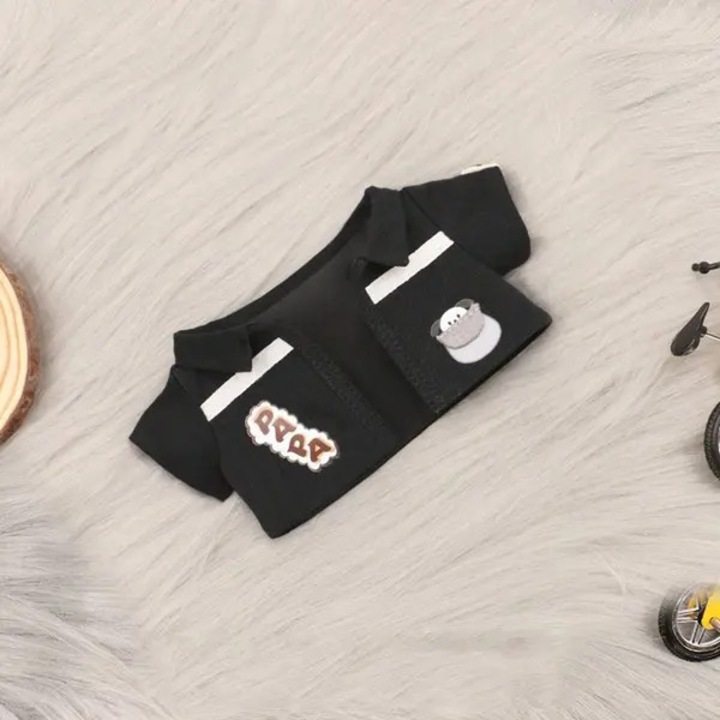 Set haine pentru papusi, tricou si pantaloni din bumbac, negru, pentru papusi 20 cm (1/12)
