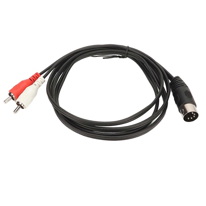 5-tűs DIN apa – 2 x RCA apa kábel CJ-FU-K0384-260825-1587, PVC szigetelés, 1.5 m, fekete, piros/fehér csatlakozókkal