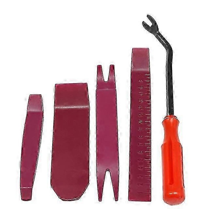 Set scule pentru demontare panouri si clipsuri auto CJ-FU-K0384-260825-3949, instrumente din plastic cu levier metalic, multicolor, 6 piese