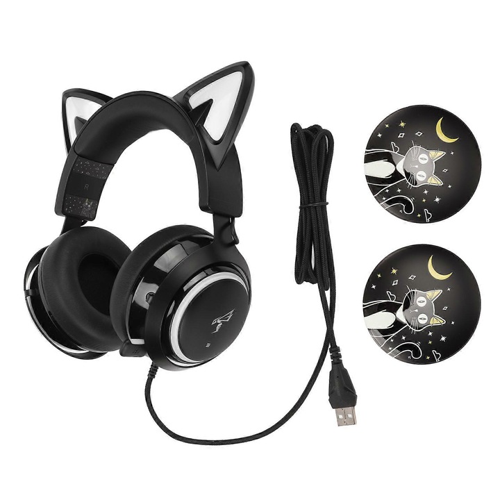 Геймърски слушалки CJ-FU-K0384-260825-1992, USB с кабел, RGB осветление 8 тактилни режима, прибиращ се еднопосочен микрофон 6 мм, 50 мм говорители, черни