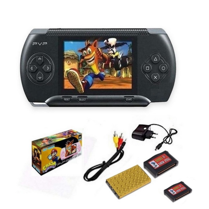 Consola Retro Jocuri Portabila SkyTechs® ecran color LCD 2, 7” PVP Station 3000 - 2 carduri