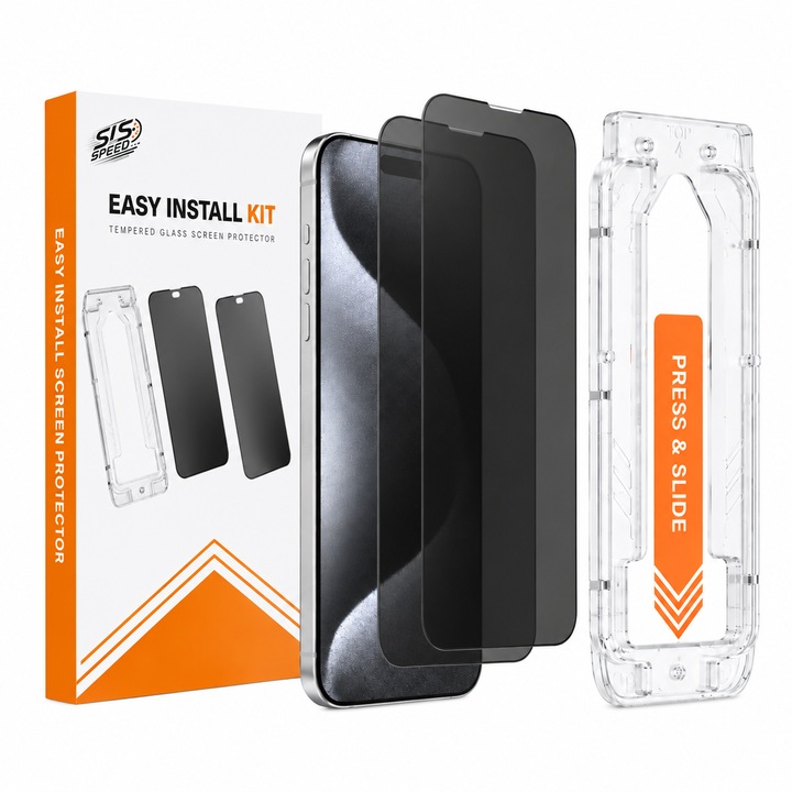 Set 2 Folii Sticla Privacy, compatibile iPhone 18 Pro Max, Acoperire Full, Fara Margini Negre, EASYAPP, Instalare Usoara, Anti-Zgarieturi, Anti-Amprenta, Anti-Soc, Anti-Spargere