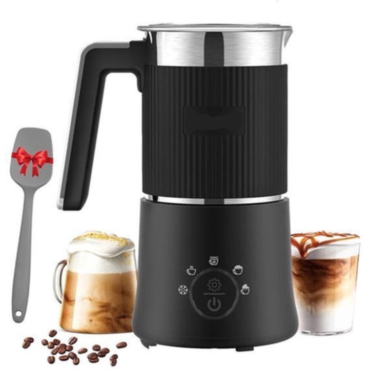 Spumator de lapte electric Corenia QRE-2000590 5-in-1, 500W, inox 304 detasabil, negru/argintiu, 350ml incalzire / 250ml spumare