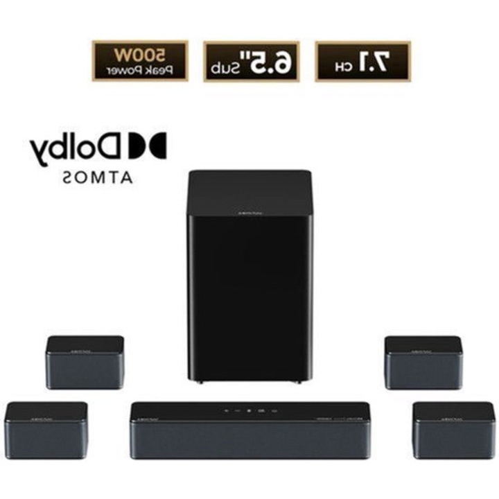 Soundbar Corenia QRE-2075148, 7.1 canale Dolby Atmos, subwoofer wireless 6,5 inch, 500W, Bluetooth 5.3, HDMI eARC, control prin aplicatie, negru