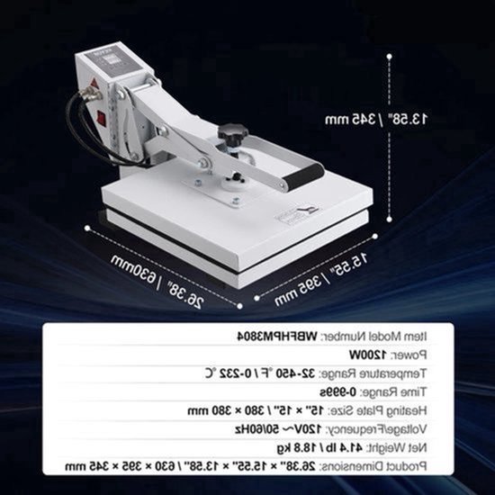 Presa termica Corenia QRE-2001988, 15 x 15 inch (38 x 38 cm), 1200W, timer si termostat digital, placa Teflon, alb