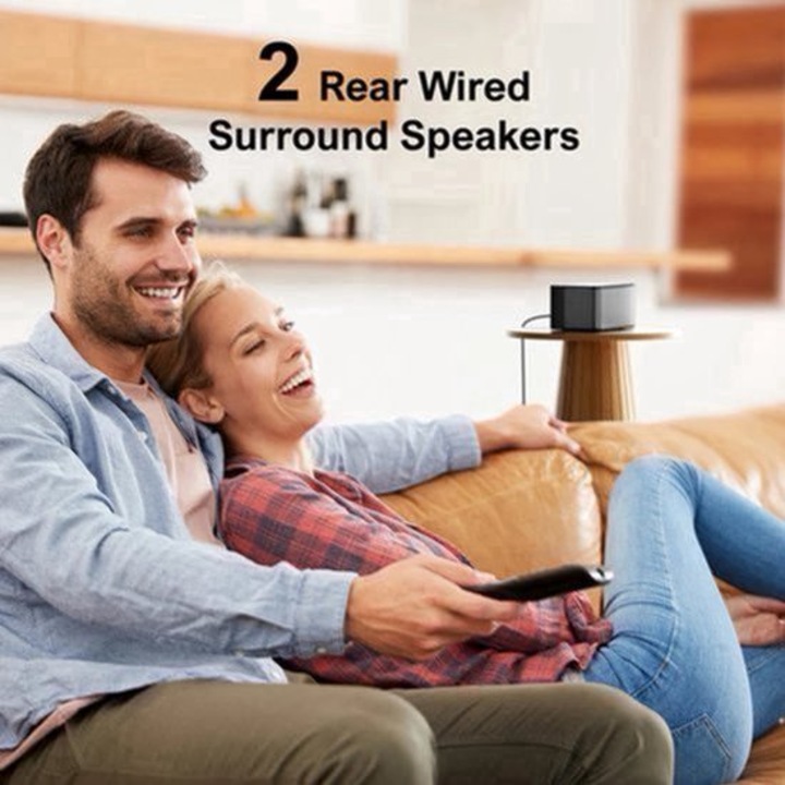 Soundbar Corenia QRE-2003558, sistem home theater 7.1 cu Dolby Atmos, subwoofer wireless 6,5 inch, 500 W, Bluetooth 5.3, HDMI eARC, negru