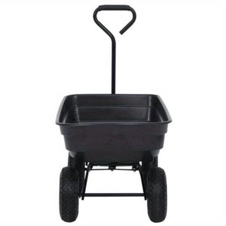 Carucior de gradina Corenia QRE-2049496, cadru metalic, capacitate 300 kg, 4 roti all-terrain, maner ergonomic, negru