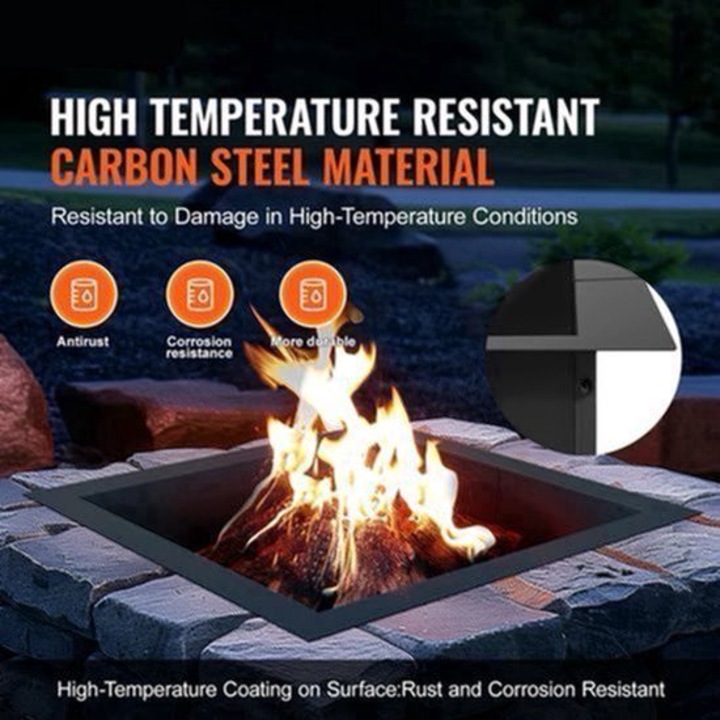 Focar de gradina Corenia QRE-2006401, otel carbon rezistent la temperaturi inalte, grosime 2,5 mm, interior 76 x 76 cm, exterior 91 x 91 cm, inaltime 25,4 cm, negru