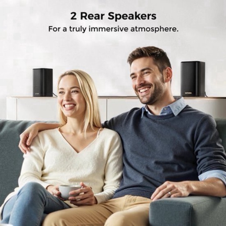 Soundbar Corenia QRE-2072696 5.1.2 Dolby Atmos, soundbar cu up-firing + subwoofer wireless 6,5" + 2 sateliti spate, HDMI eARC, Bluetooth 5.4, control prin app, negru