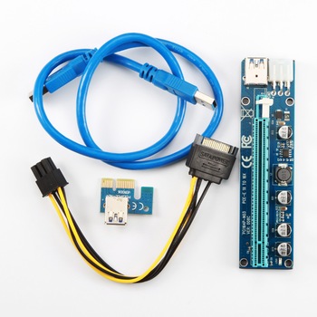 Riser pci-E, ver 1.8 cu 5 condensatori, 1x to 16x, 6 pini, USB 3.0, pentru mining Riser pci-E, ver 1.8 cu 5 condensatori, 1x to 16x, 6 pini, USB 3.0, pentru mining
