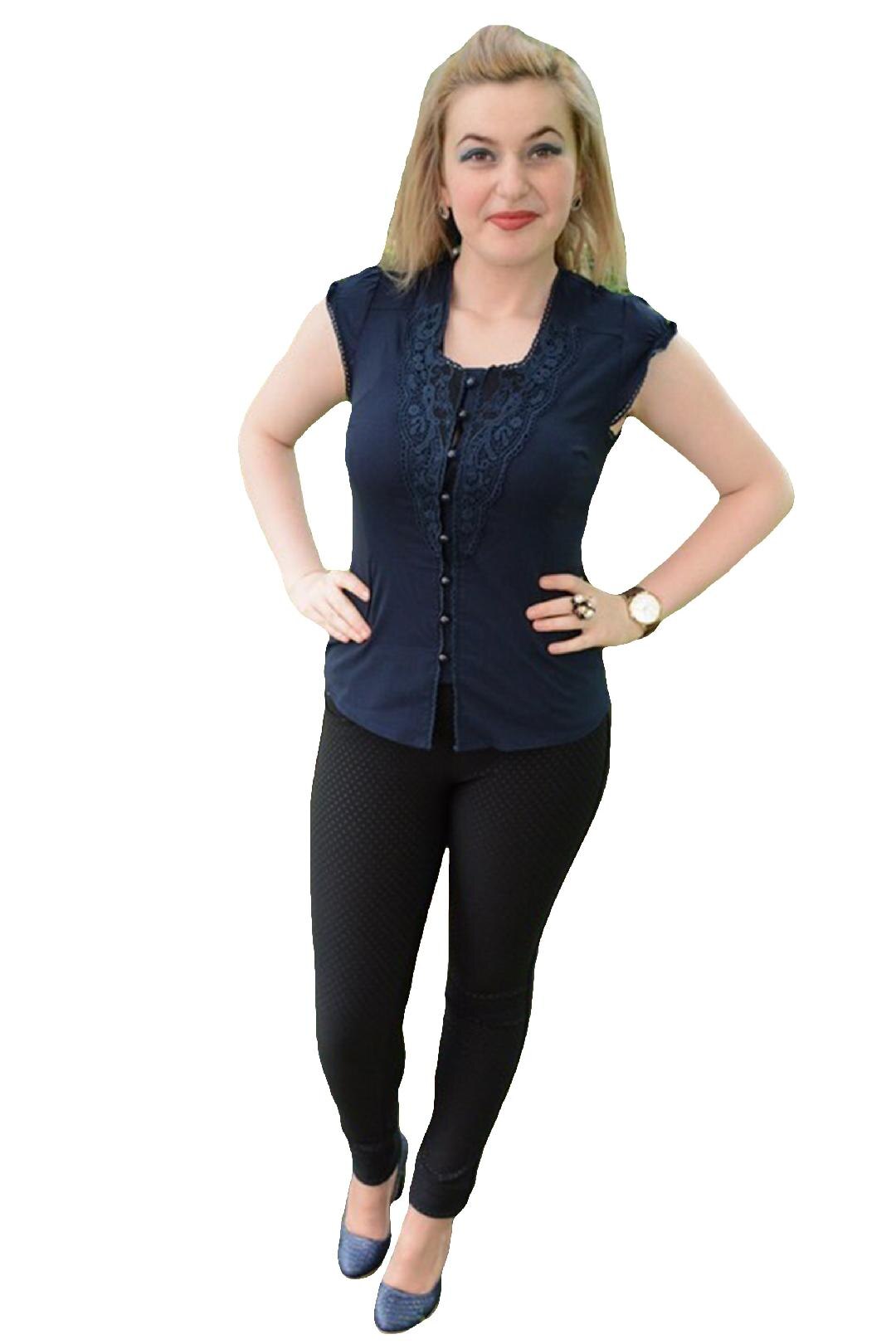 Camasa trendy, cambrata, maneca scurta, D&J Exclusive, Albastru marin