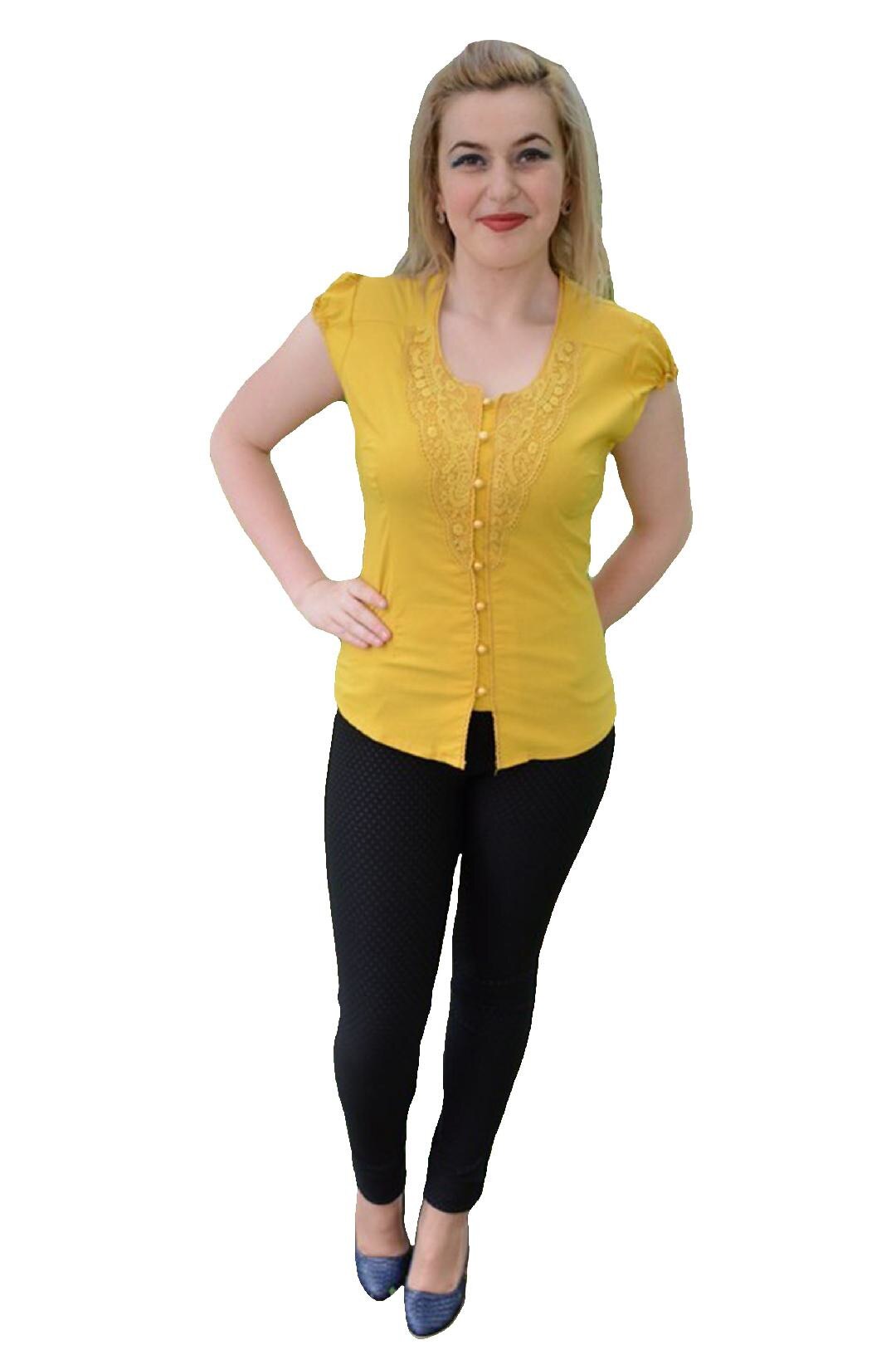 Camasa trendy cu decolteu rotund, D&J Exclusive, Galben