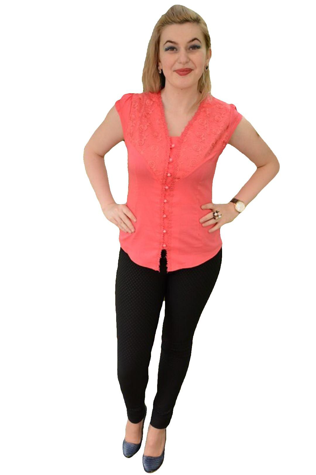 Camasa fina de vara, brodata, D&J Exclusive, Corai