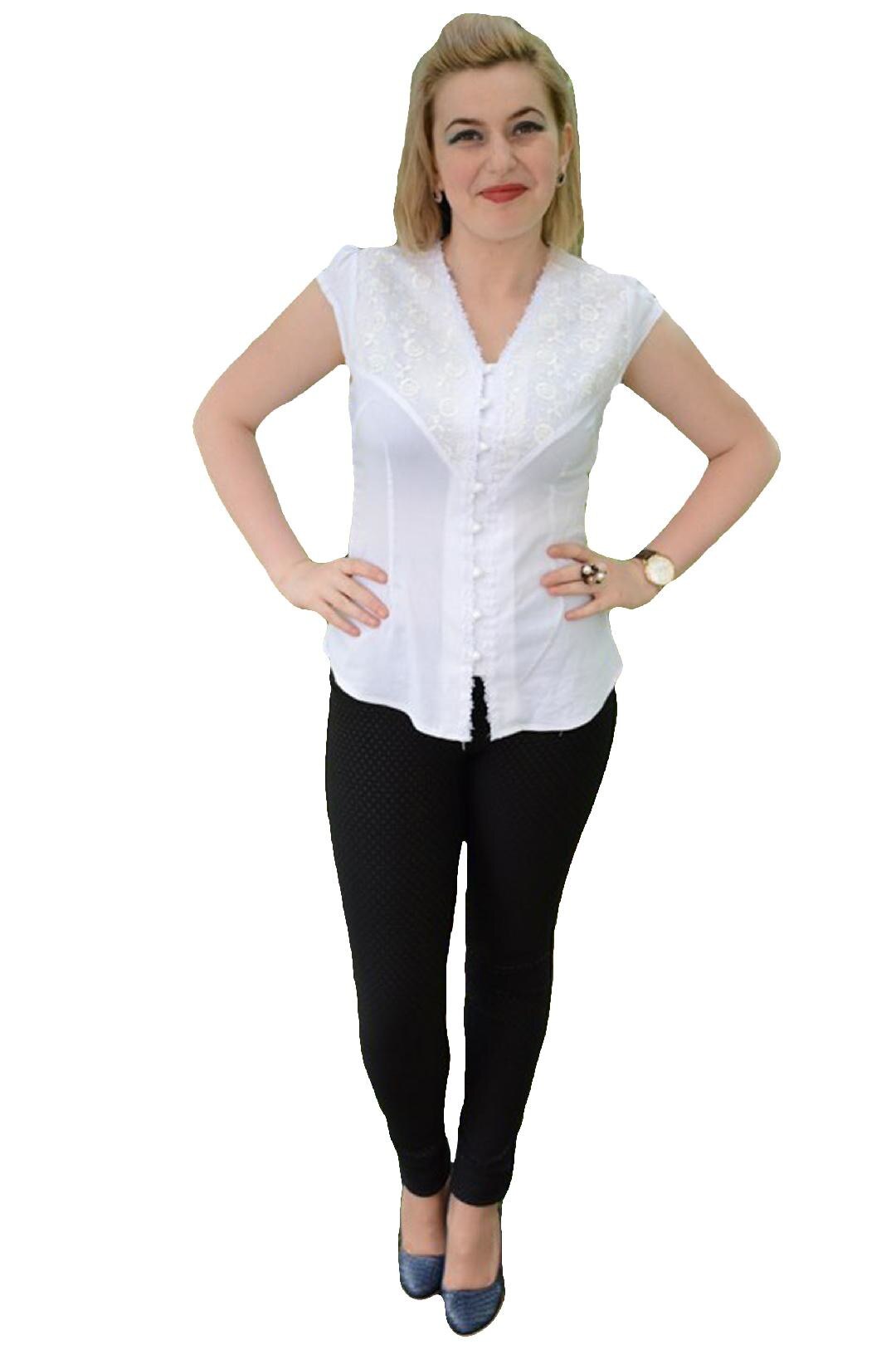 Camasa de vara cu nasturi tip perla, D&J Exclusive, Alb