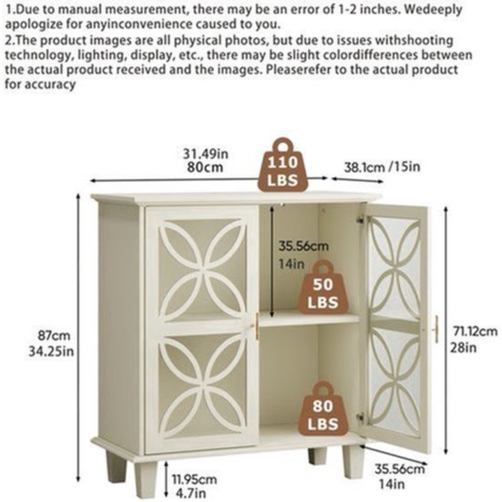 Dulap de baie Corenia QRE-2008040, coloana freestanding vintage din lemn artificial cu usa cu geam securizat si rafturi reglabile, crem, 80 x 87 x 38 cm